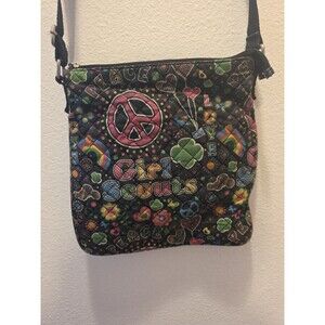 GIRL SCOUTS Quilted Crossbody Bag Daisies Peace Sign Hearts Retro Look